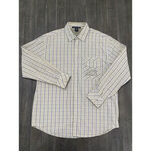 VTG Girbaud Yellow Plaid Button Up Shirt XL Mens Big Embroidered Logo Baggy Y2K